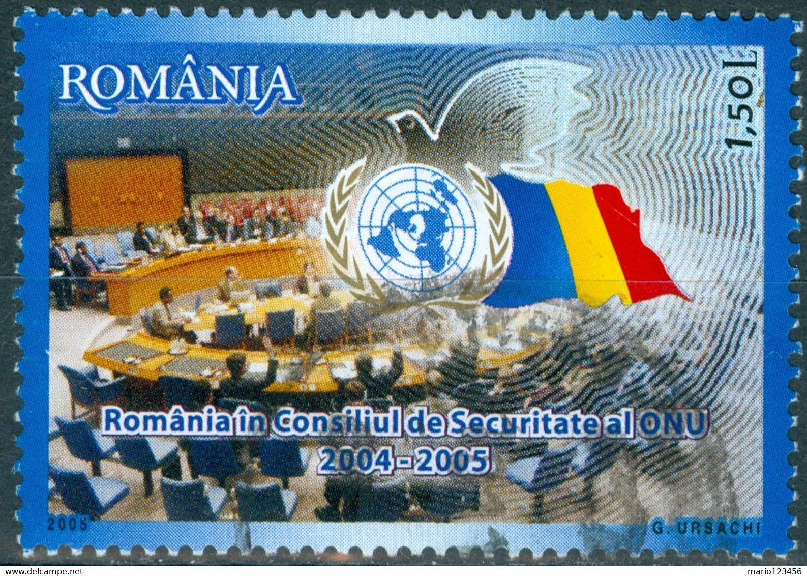 ROMANIA, GIORNATA NAZIONI UNITE, 2005, 1,50 L., FRANCOBOLLO USATO Mi:RO 5994, Scott:RO 4760 - Usado