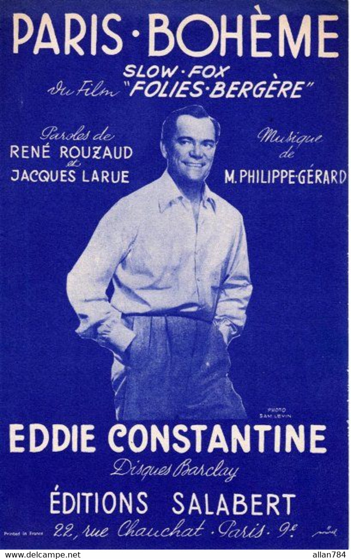 EDDIE CONSTANTINE - DU FILM FOLIES BERGERE - PARIS BOHEME - 1956 - EXCELLENT ETAT - - Compositeurs De Musique De Film