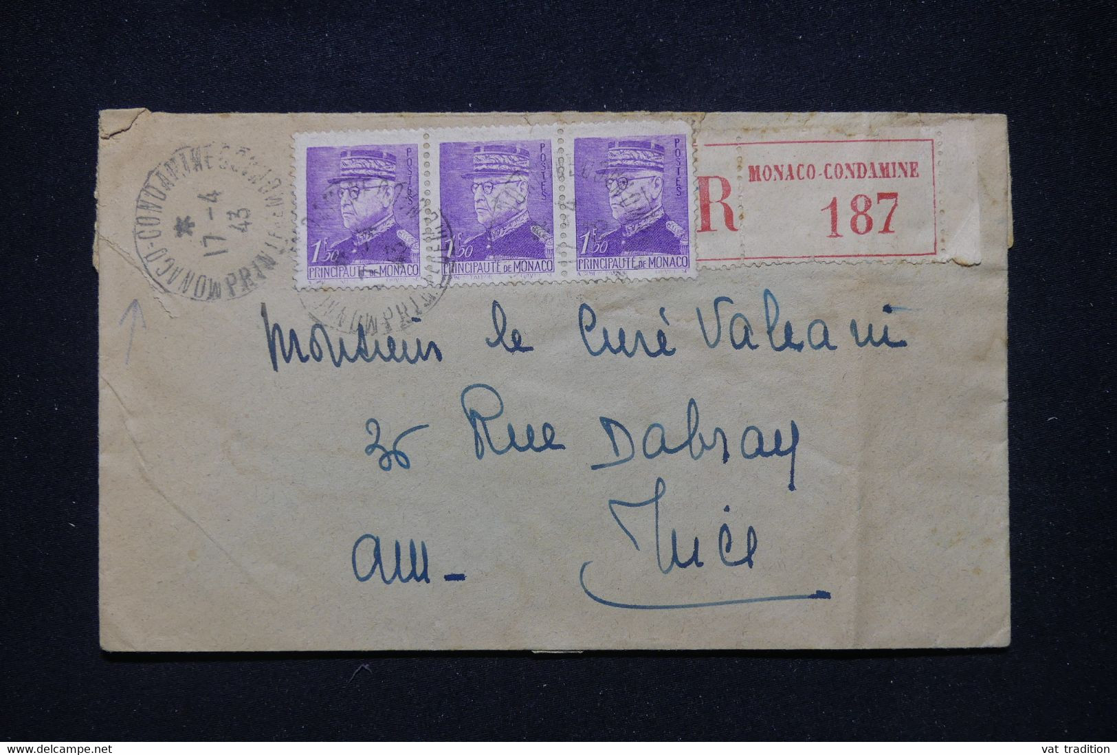 MONACO - Enveloppe En Recommandé Pour La France En 1943  - L 95149 - Lettres & Documents