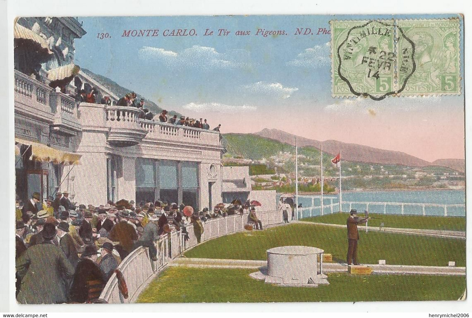 Monaco Monte Carlo Le Tir Aux Pigeons Cachet Ambulant  Vintimille A Nice 1914 , Ed Sauvaigo Imp Louis Glaser Leipzig - Monte-Carlo