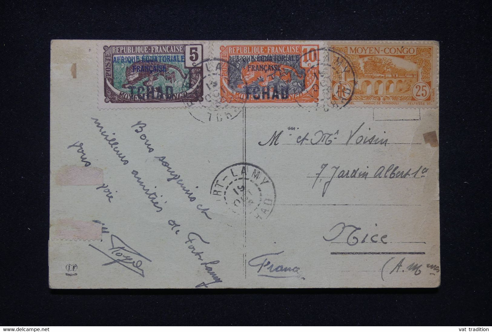 TCHAD - Affranchissement De Fort Lamy Sur Carte Postale Pour Nice, Affranchissement Avec Panthères Surchargés - L 95155 - Storia Postale