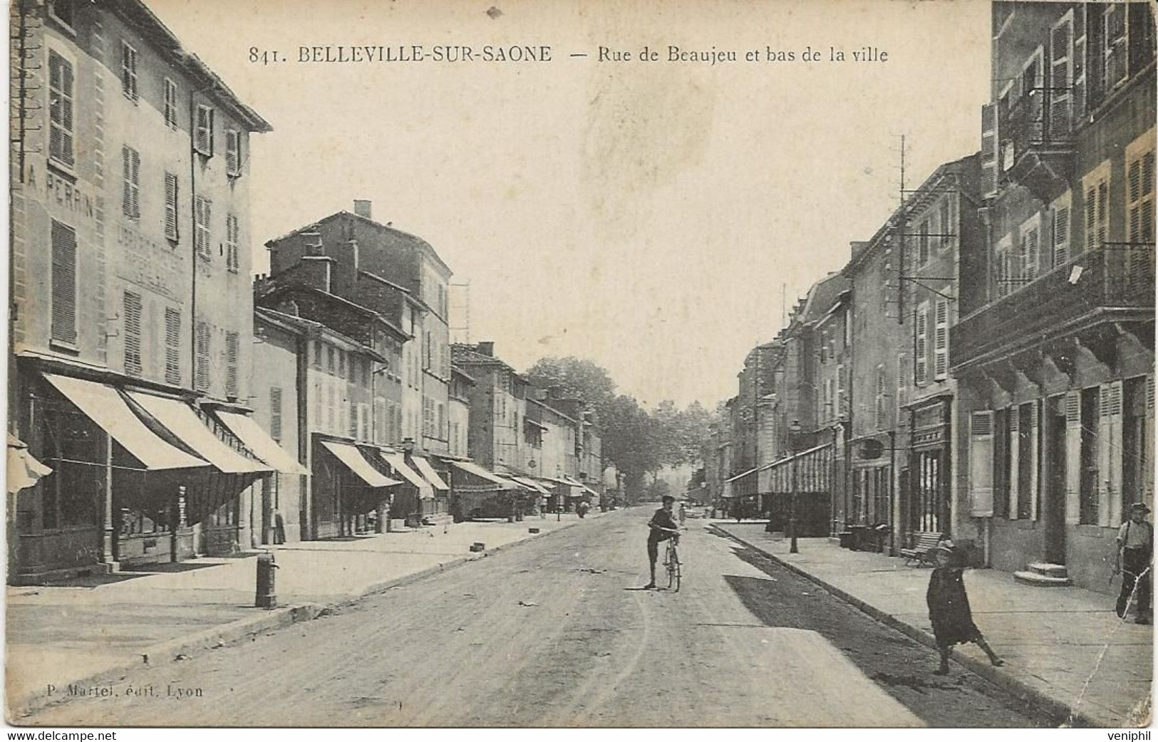 BELLEVILLE SUR SAONE - RUE DE BEAUJEU ET BAS DE LA VILLE  - ANNEE 1915 - Belleville Sur Saone