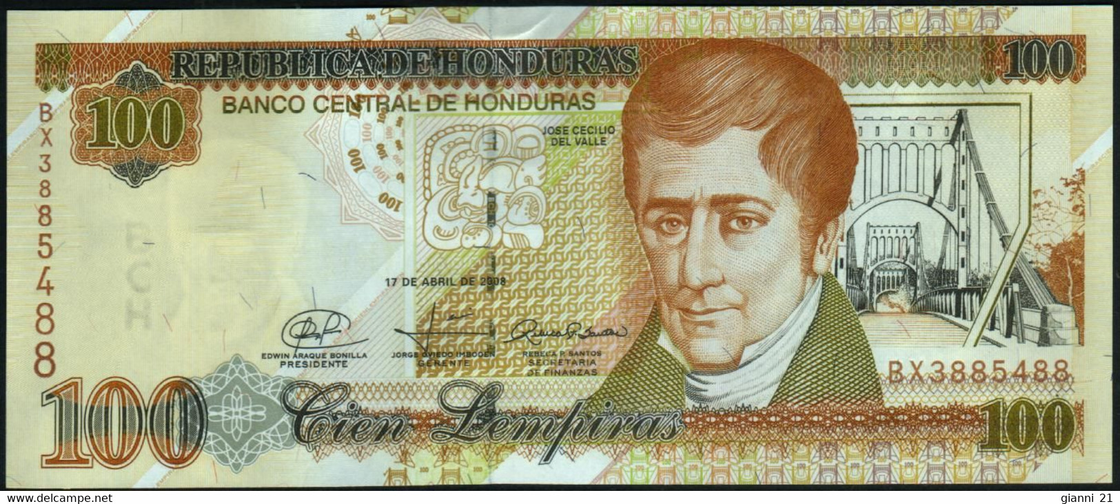 ♛ HONDURAS - 100 Lempiras 17.04.2008 {Banco Central De Honduras} UNC P.77 I - Honduras