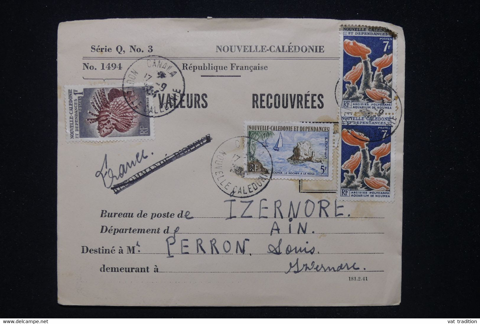 NOUVELLE CALÉDONIE - Enveloppe De Valeurs Recouvrées De Canala En 1964 -  L 95182 - Covers & Documents
