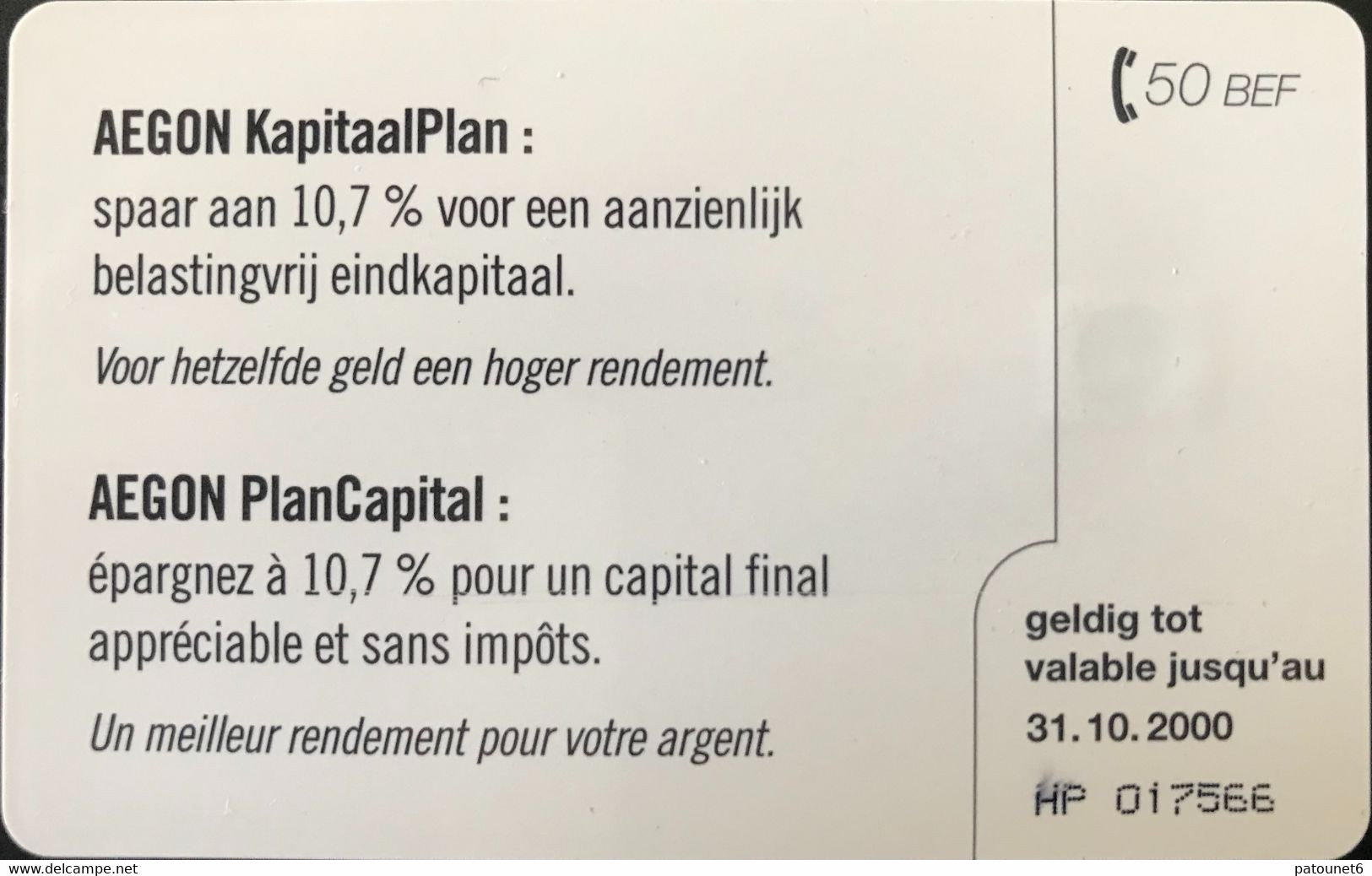 BELGIQUE  -  Privée  - (avec Puce) - AEGON  - 50 BEF - Met Chip