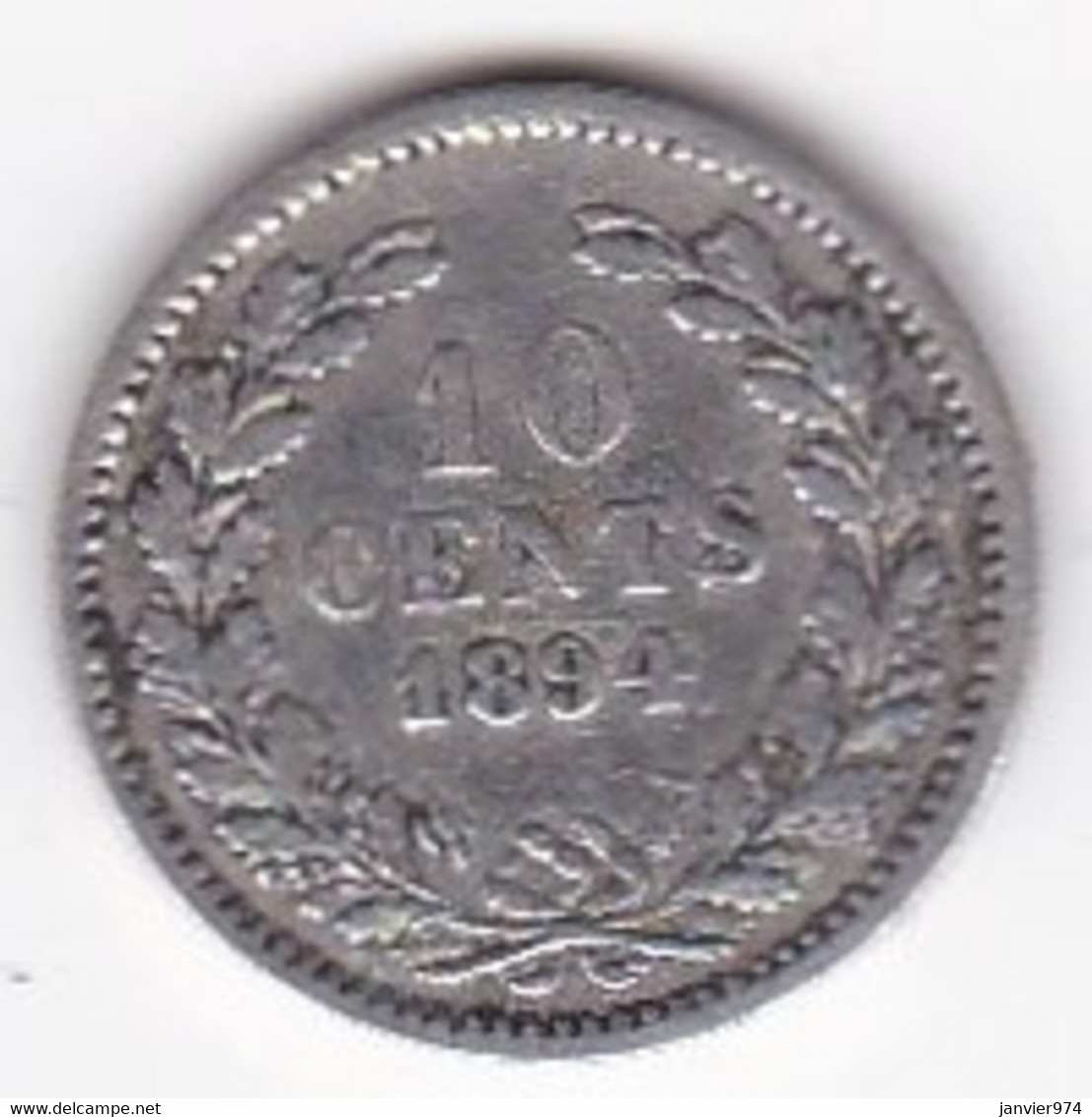Pays Bas 10 Cents 1894 Point Apres La Date. Wilhelmina I. Argent. KM# 116. - 10 Centavos