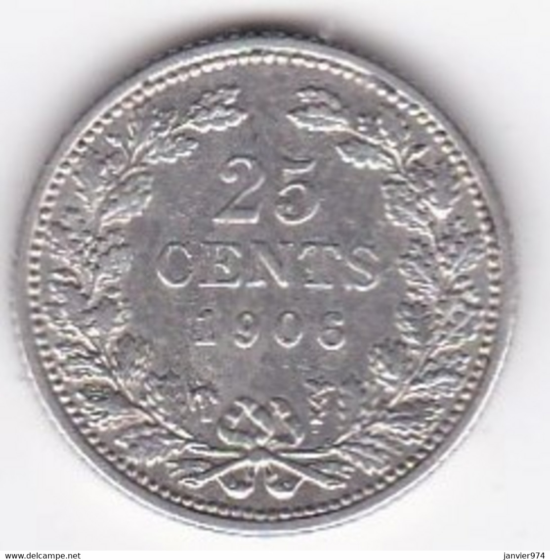 Pays Bas 25 Cents 1906. Wilhelmina I. Argent. KM# 120 - 25 Centavos