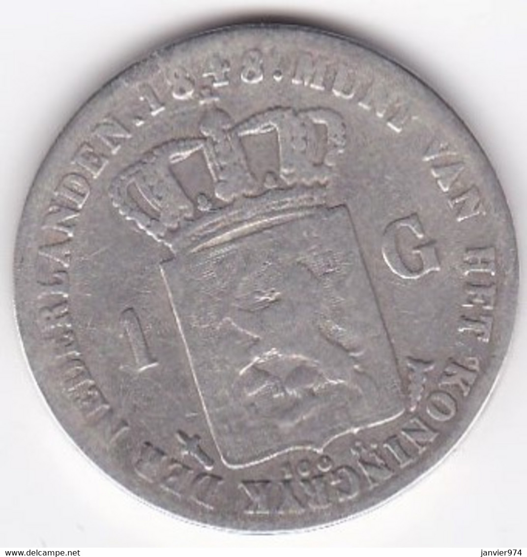 Pays-Bas, 1 Gulden 1848, WILLEM II, En Argent, KM# 66 - 1840-1849 : Willem II