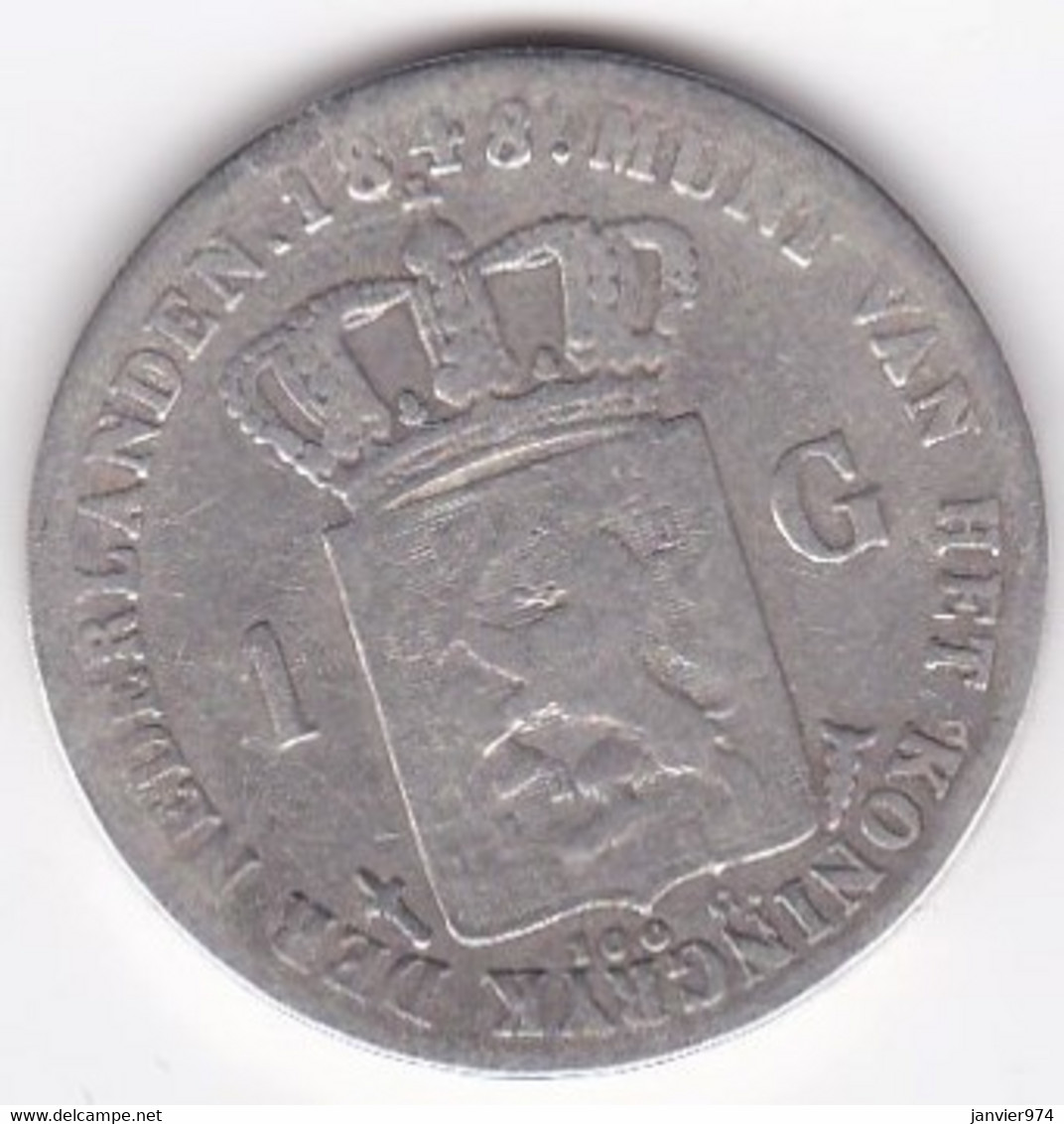 Pays-Bas, 1 Gulden 1848, WILLEM II, En Argent, KM# 66 - 1840-1849: Willem II