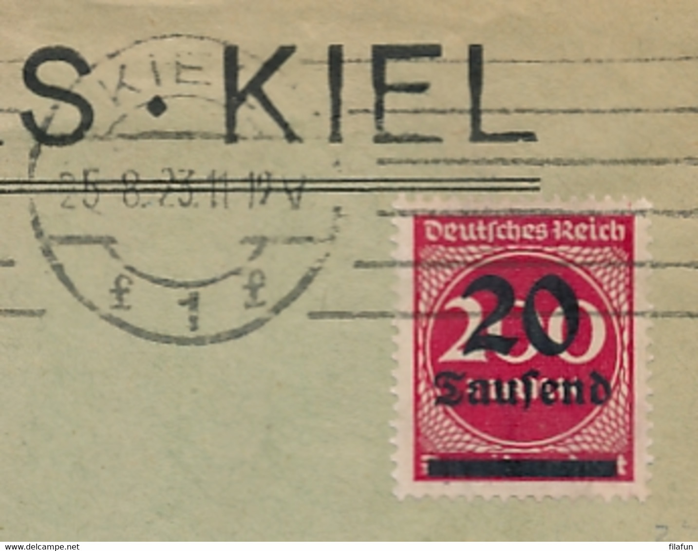 Deutsches Reich - 1923 - 20.000 Mark Franking On Inland Cover From Kiel To Hamburg - Storia Postale