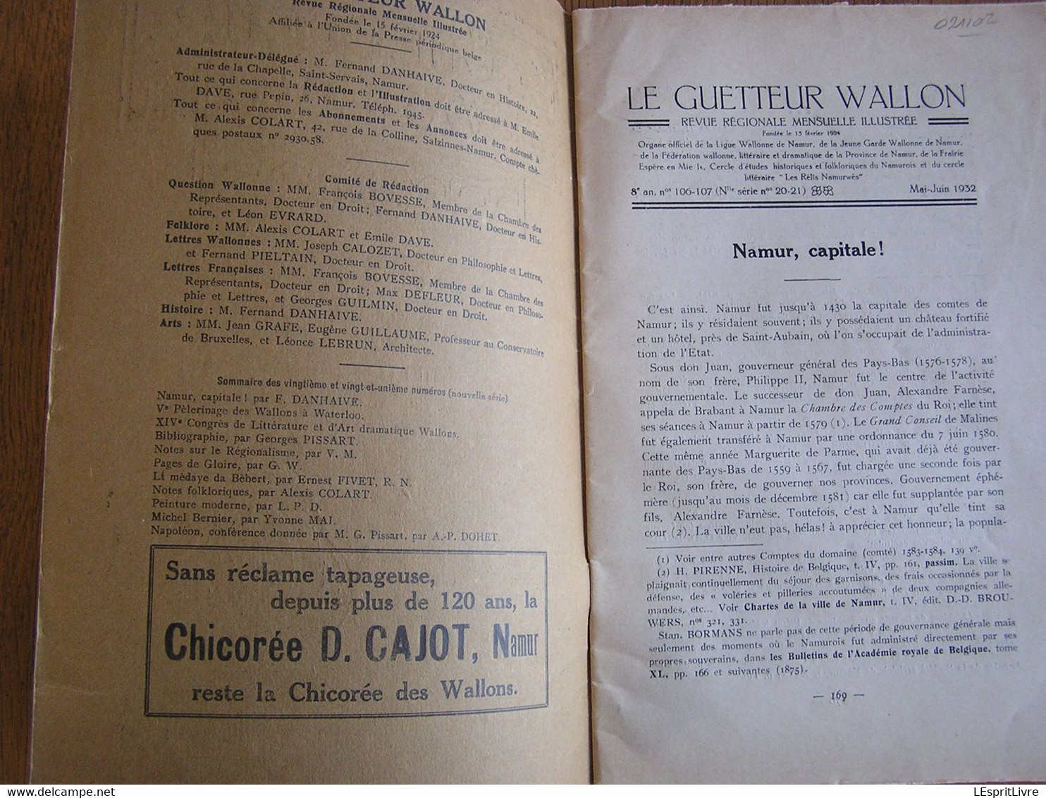 LE GUETTEUR WALLON Mai Juin 1932 8 ème Année 106 107 Régionalisme Namur Capitale Pages De Gloire Folklore Patois - Belgique