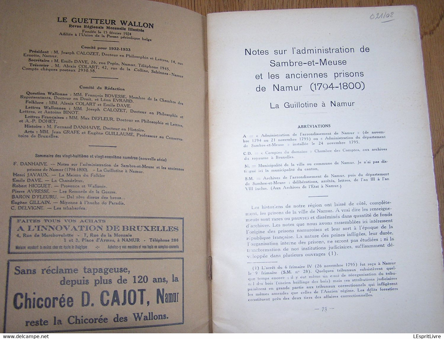 LE GUETTEUR WALLON Janvier Février 1933 9 ème Année 114 115 Régionalisme Folklore Prisons Namur Guillotine Pénitencier - Belgique