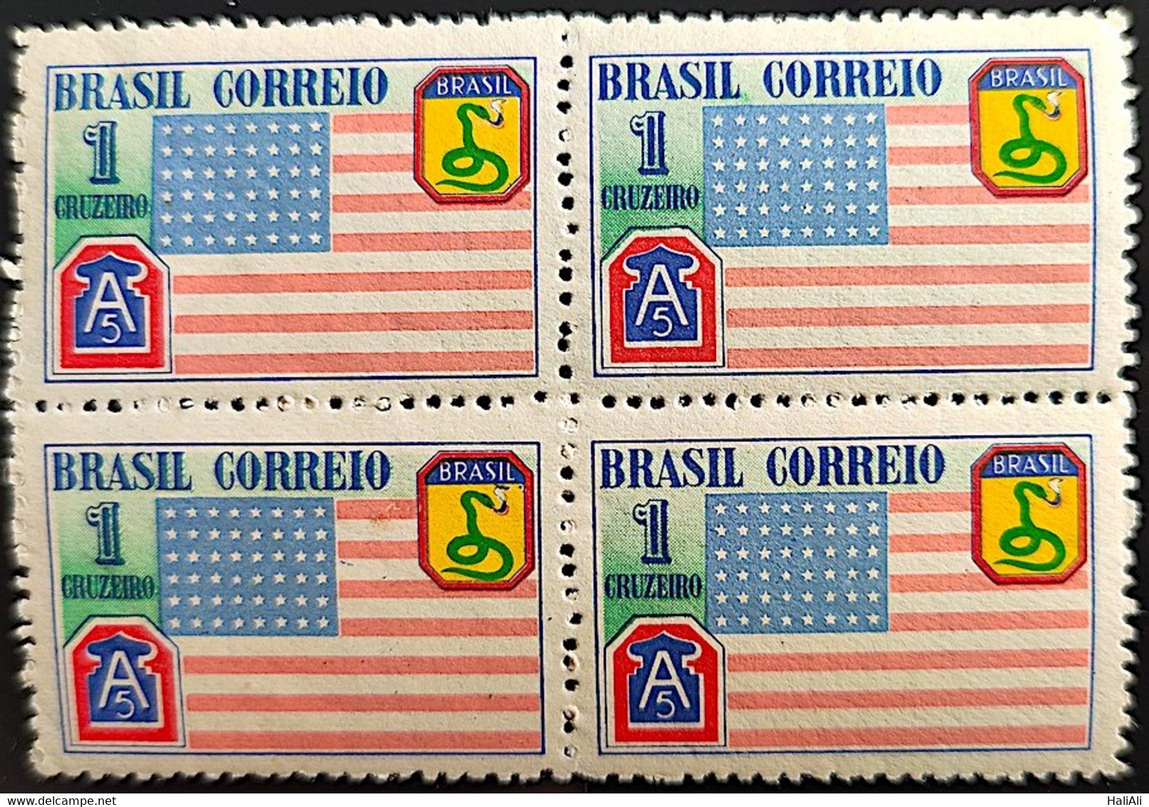 C 208 Brazil Stamp Brazilian Expeditionary Force FEB Militar Flag United States 1945 Block Of 4 - Sonstige & Ohne Zuordnung