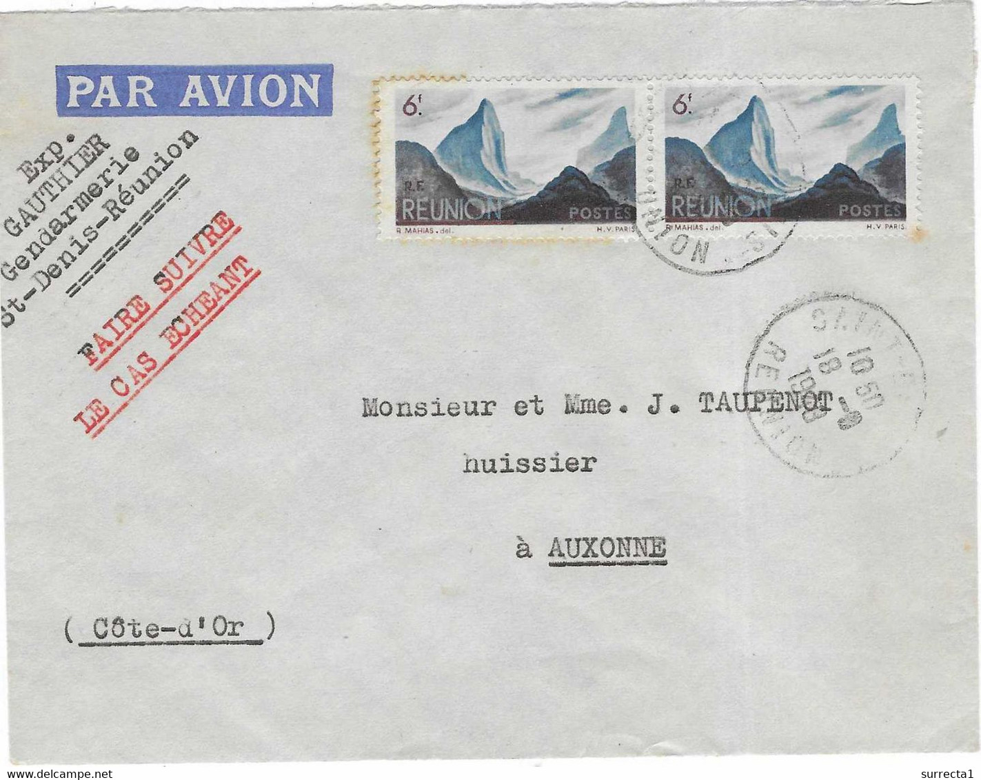 1948 / Lettre Avion De La Réunion / Exp Gauthier Gendarmerie St-Denis - 1921-1960: Modern Period