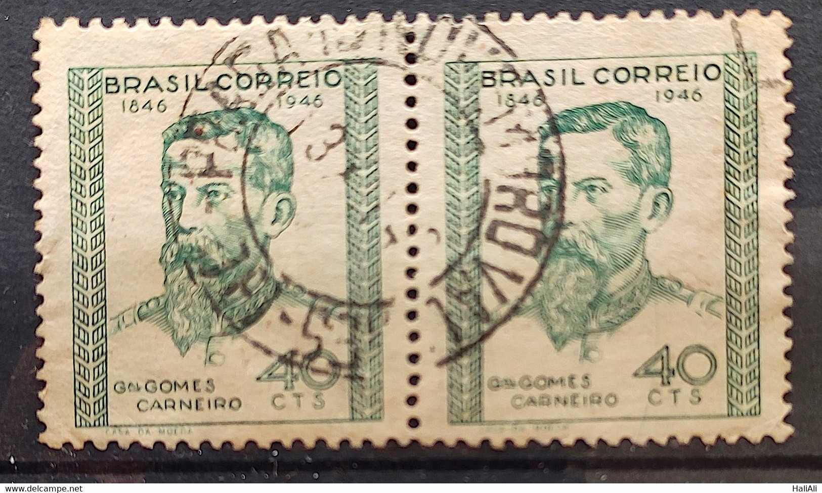 C 225 Brazil Stamp General Gomes Carneiro Militar 1946 3 Circulated Dupla - Other & Unclassified