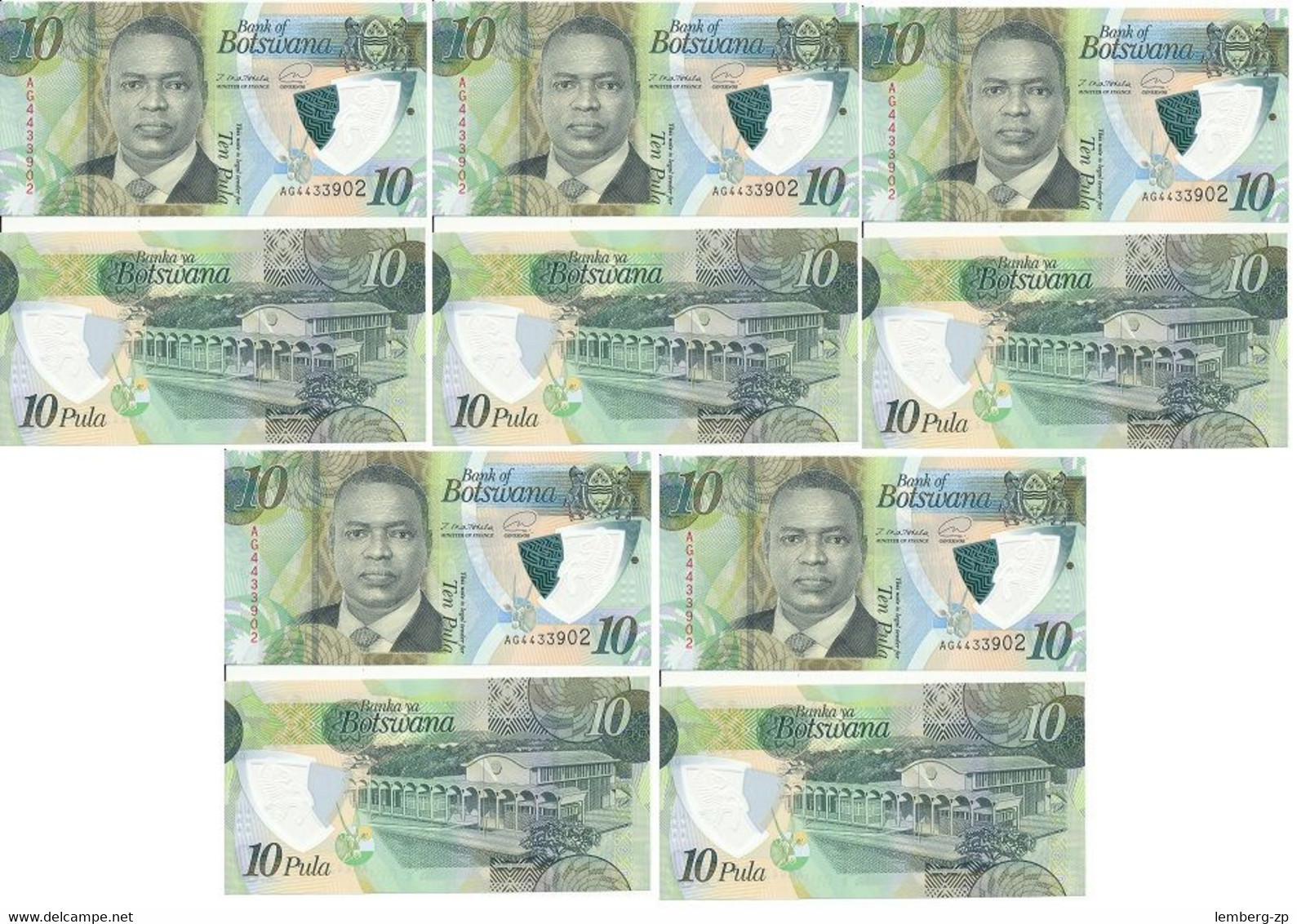 Botswana - 5 Pcs X 10 Pula 2020 UNC Polymer Lemberg-Zp - Botswana