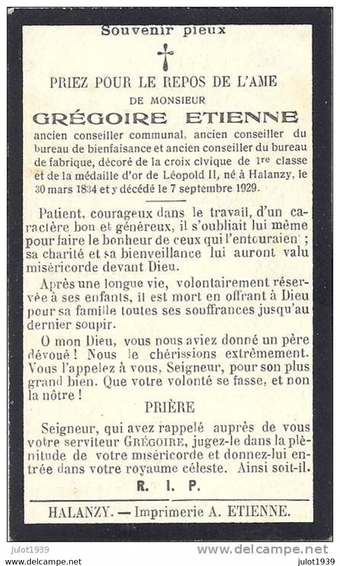 HALANZY , 1834 . 1929 . Mr Grégoire ETIENNE , Médaille D ' Or De Léopold II . - Aubange