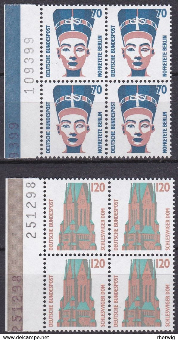 BRD, Sehenswürdigkeiten (III), 1988, Mi.Nr. 1374-1375 ** 2 Viererblöcke Mit Bogenzähler - Ongebruikt