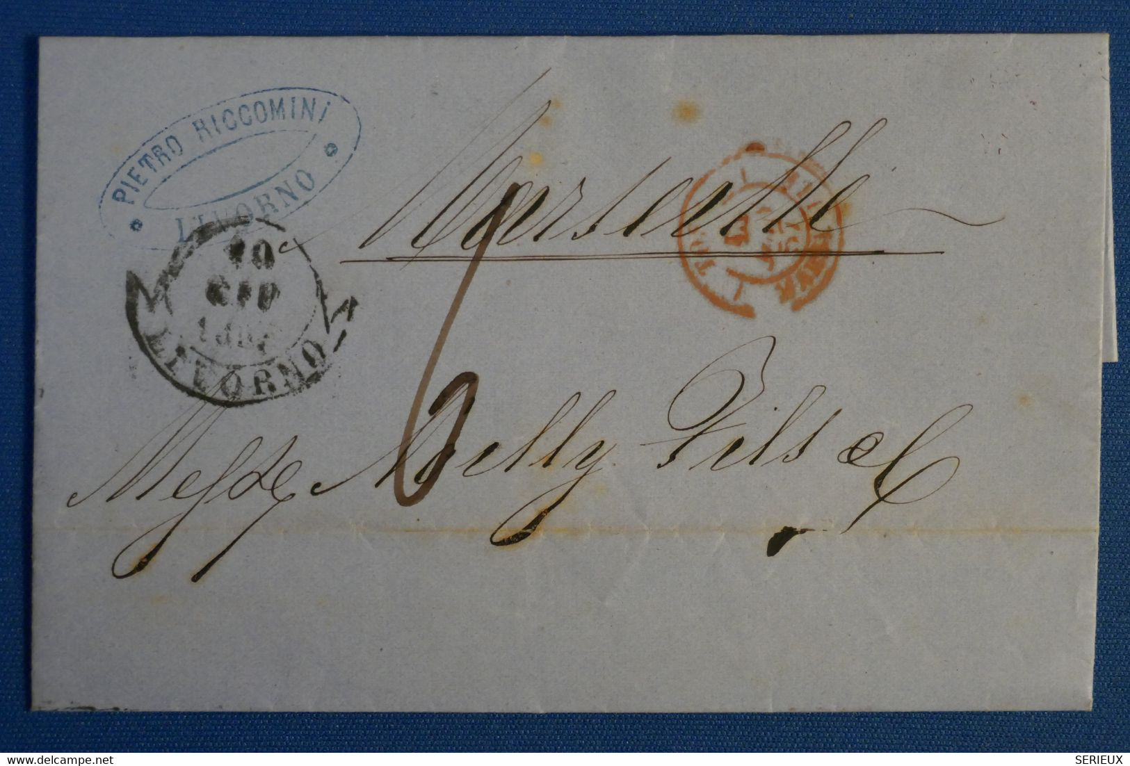 P29 ITALIE BELLE LETTRE 1859 LIVORNO POUR  MARSEILLE FRANCE+ AFFRANCHISSEMENT INTERESSANT - Zonder Classificatie