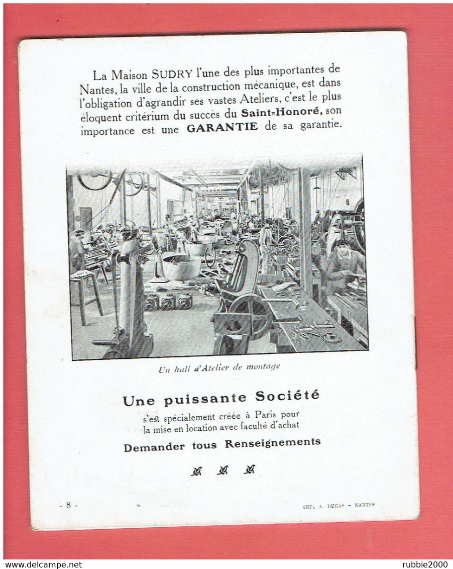 LE SAINT HONORE NOUVEAU PETRIN MECANIQUE H. SUDRY CONSTRUCTEUR 26 RUE PRAIRIE D AMONT A NANTES 44 BOULANGERIE BOULANGER - 1900 – 1949