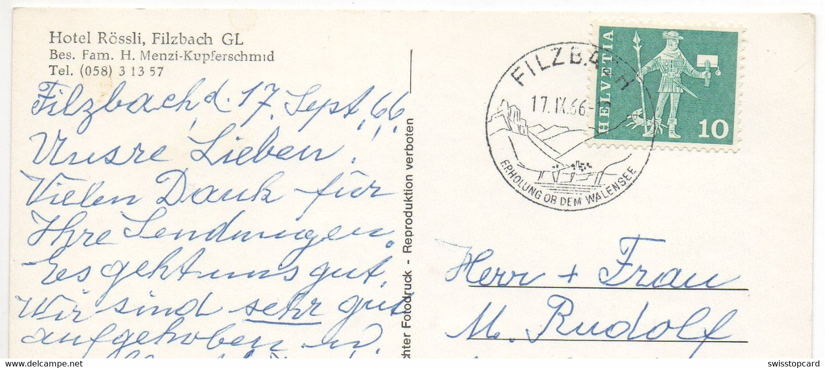 FILZBACH Hotel Rössli Fam. H. Menzi-Kupferschmid Auto - Filzbach