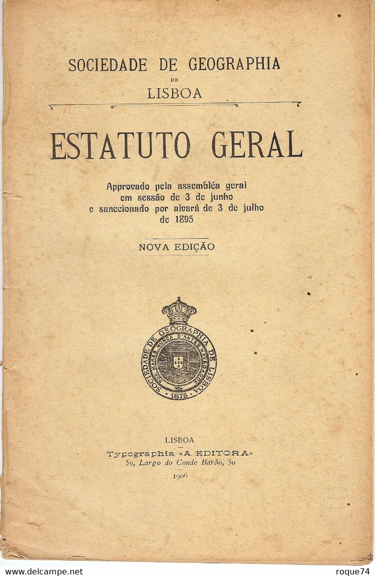 PORTUGAL- ESTATUTOS DA SOCIEDADE DE GEOGRAFIA DE LISBOA-1906 - Other & Unclassified