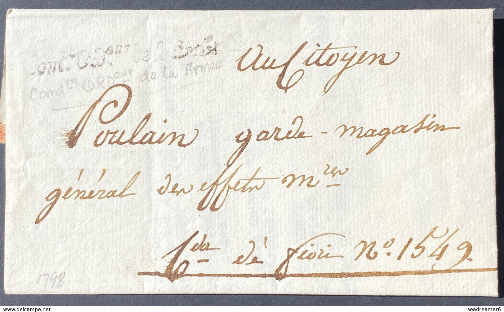 Lettre Armée D'italie Division De La Lombardie Commandant Ordonnateur De L'armée 1798 13 Nivose An 6 - Oorlogszegels