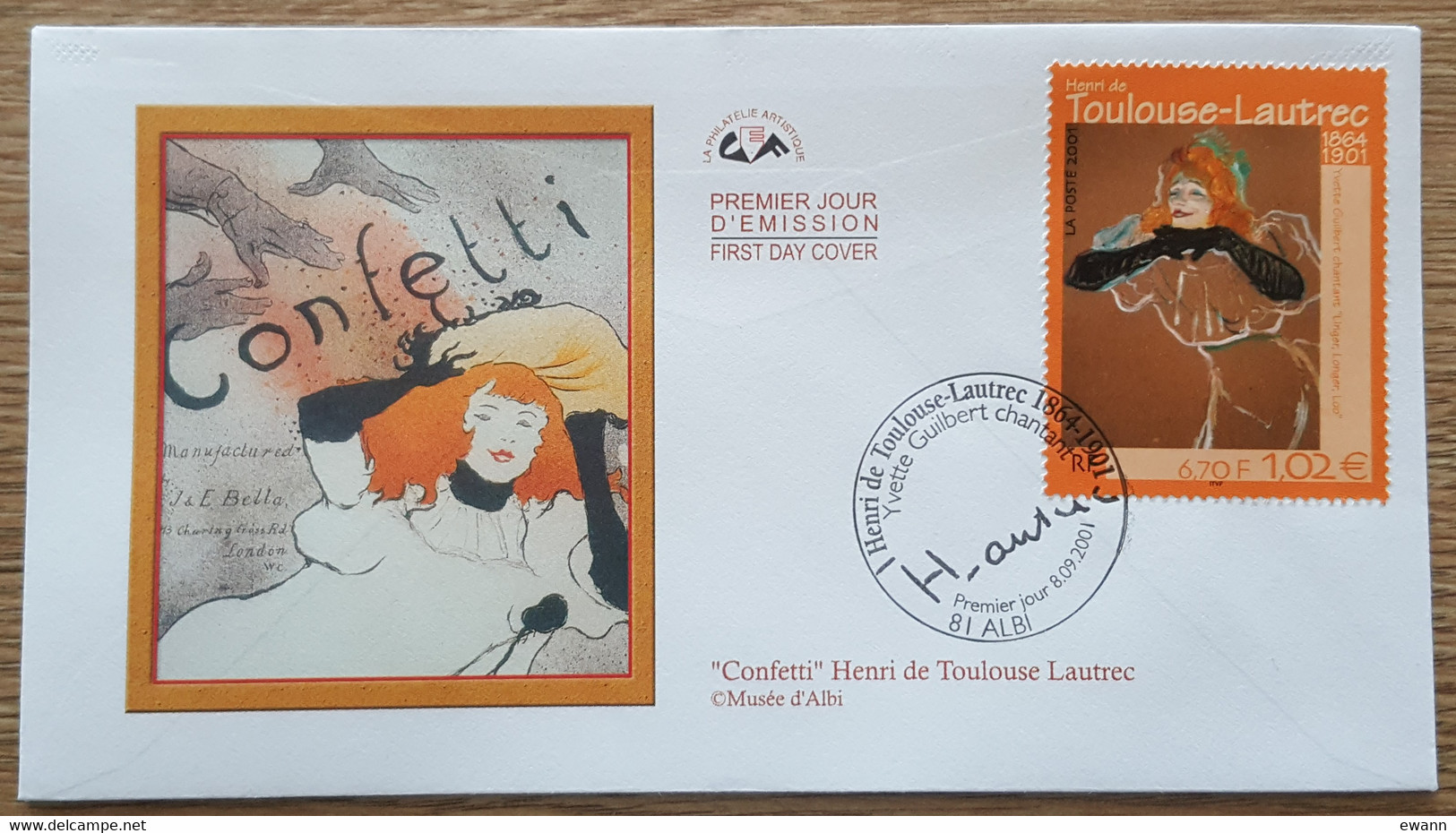 FDC 2001 - YT N°3421 - HENRI DE TOULOUSE LAUTREC - ALBI - 2000-2009