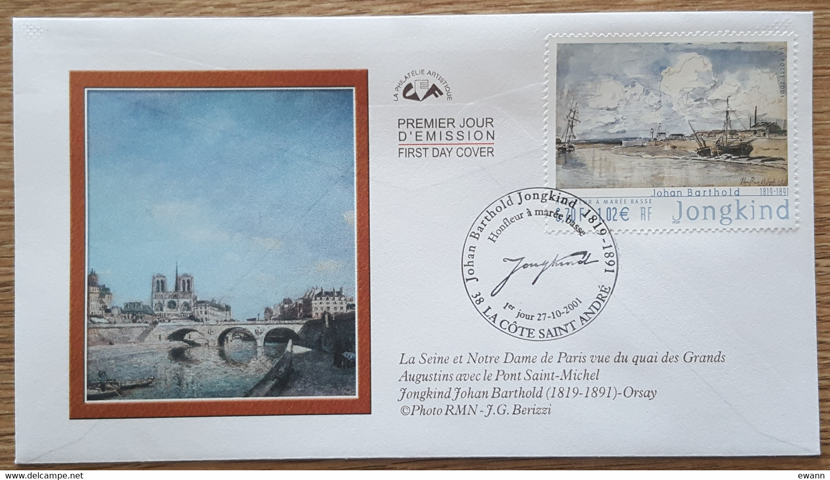 FDC 2001 - YT N°3429 - JOHAN BARTHOLD JONGKIND - LA COTE SAINT ANDRE - 2000-2009