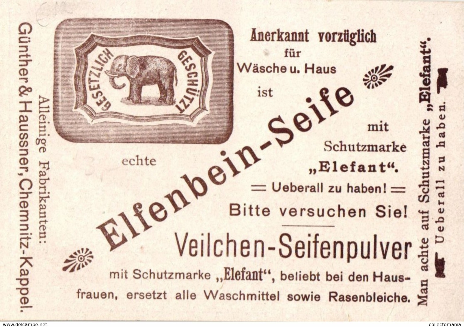 2 Cards Elfenbein Seife Elefant Günther & Haussner Chemnitz - Kappel - Autres & Non Classés