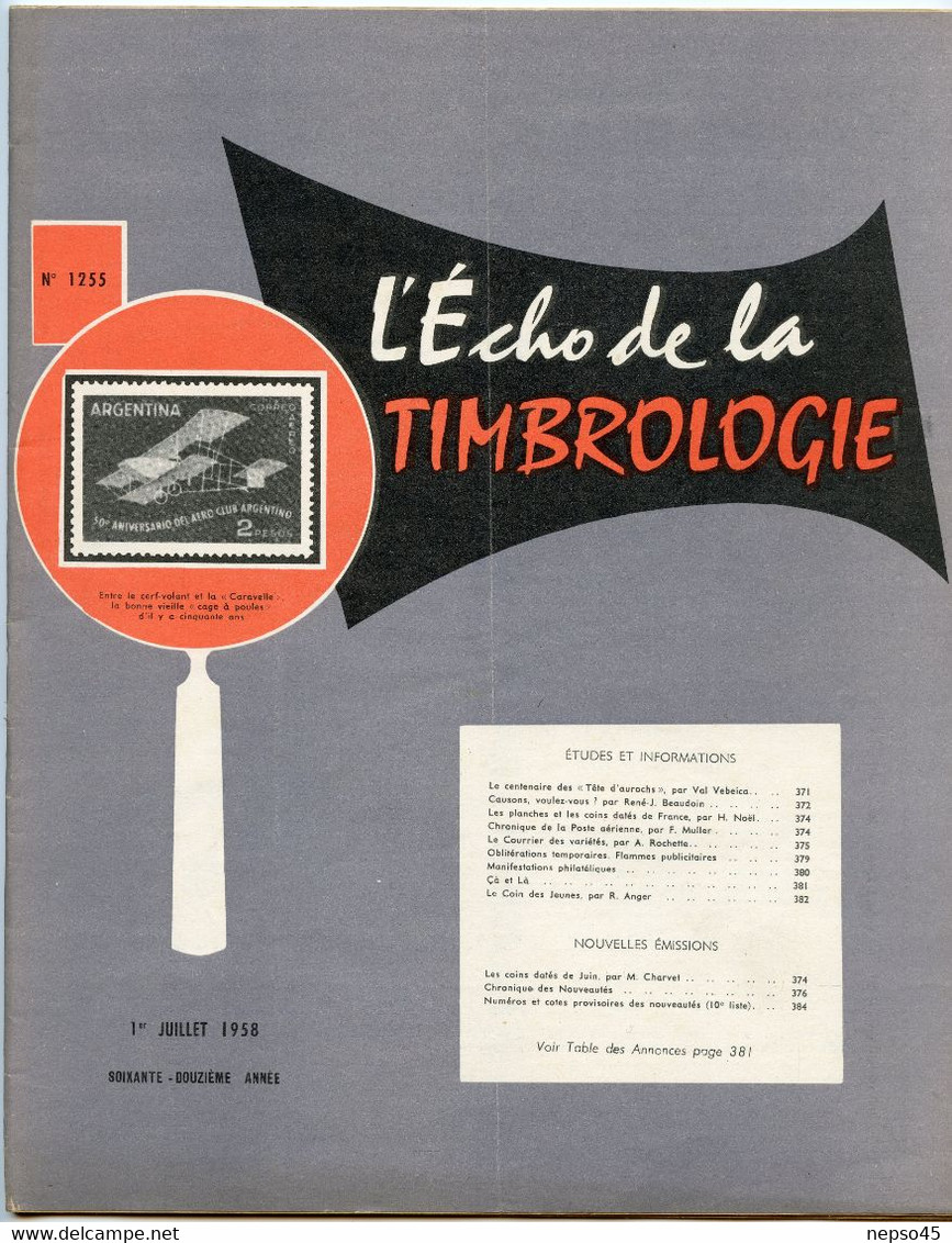 Timbrologie.1er Juillet 1958.le Centenaire Des " Tête D'Aurochs " Oblitérations Coloniales.planches à Coins Datés. - Français (àpd. 1941)