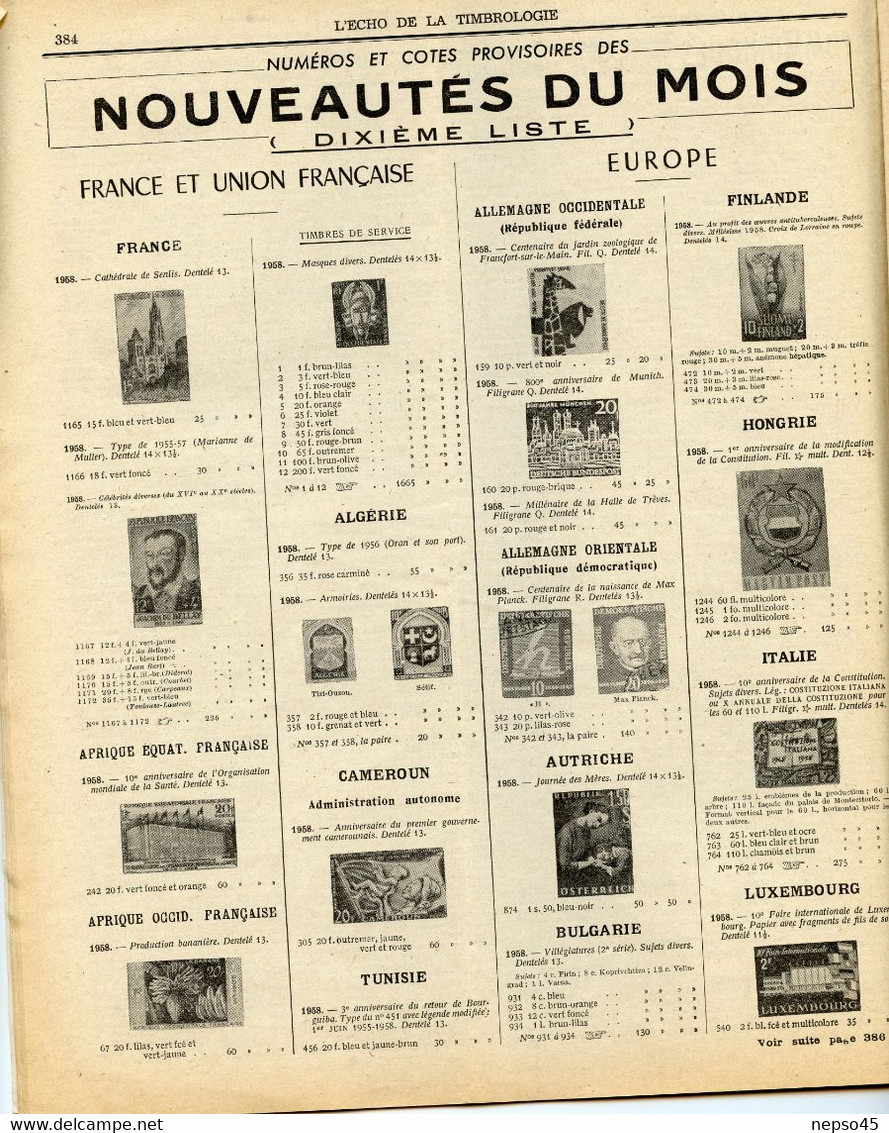 Timbrologie.1er Juillet 1958.le Centenaire Des " Tête D'Aurochs " Oblitérations Coloniales.planches à Coins Datés. - Français (àpd. 1941)