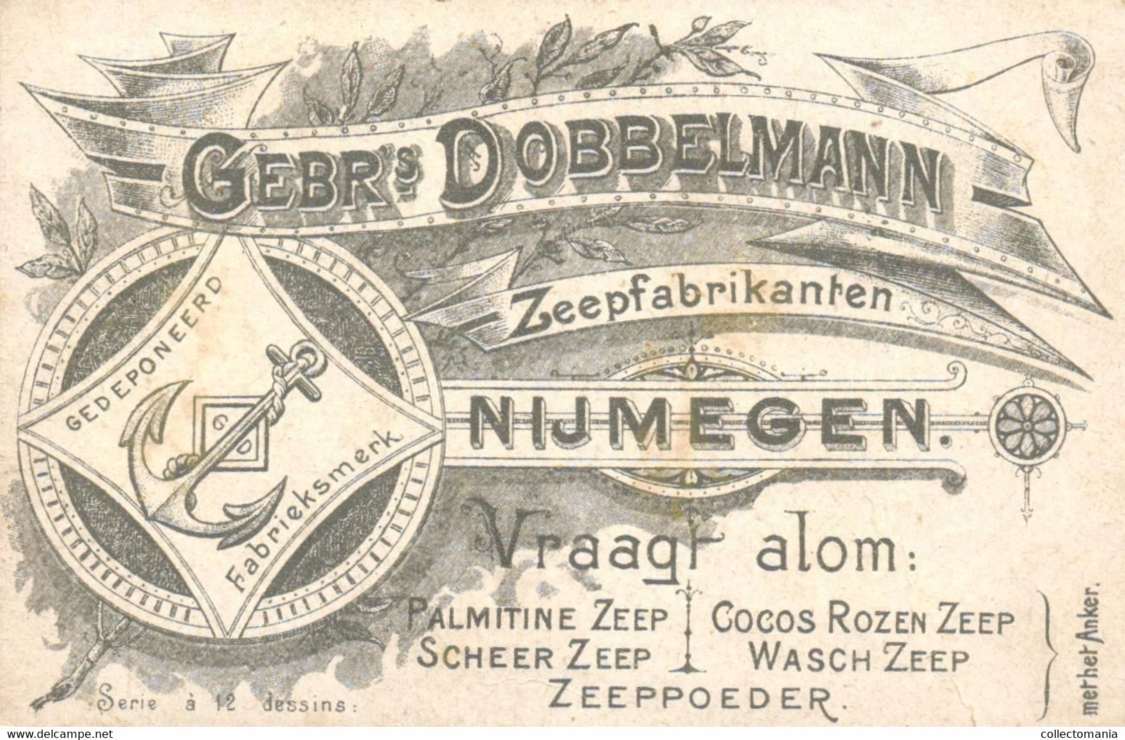 anno 1900 -  5 kaarten Gebroeders Dobbelmann Zeepfabrikanten Nijmegem Lohengrin, Japan, Spanje, zeer mooie reklame