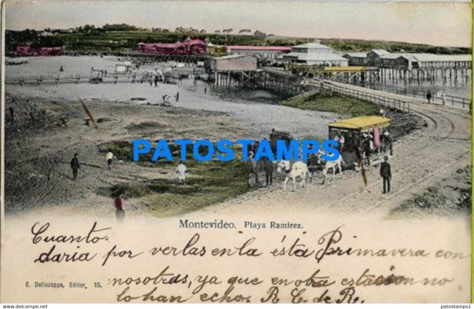 157689 URUGUAY MONTEVIDEO BEACH PLAYA RAMIREZ & TRAMWAY TRANVIA A CABALLO POSTAL POSTCARD - Uruguay