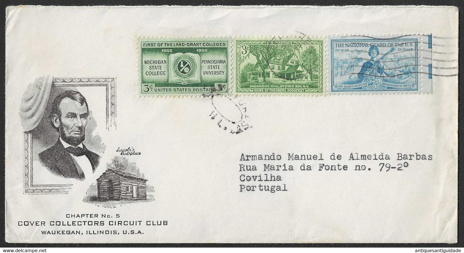 FDC - Covilha To Lake Forest, Illinois, USA. - Abraham Lincoln Birthplace - Chapter No.5 Cover Collectors Circuit Club - Other & Unclassified