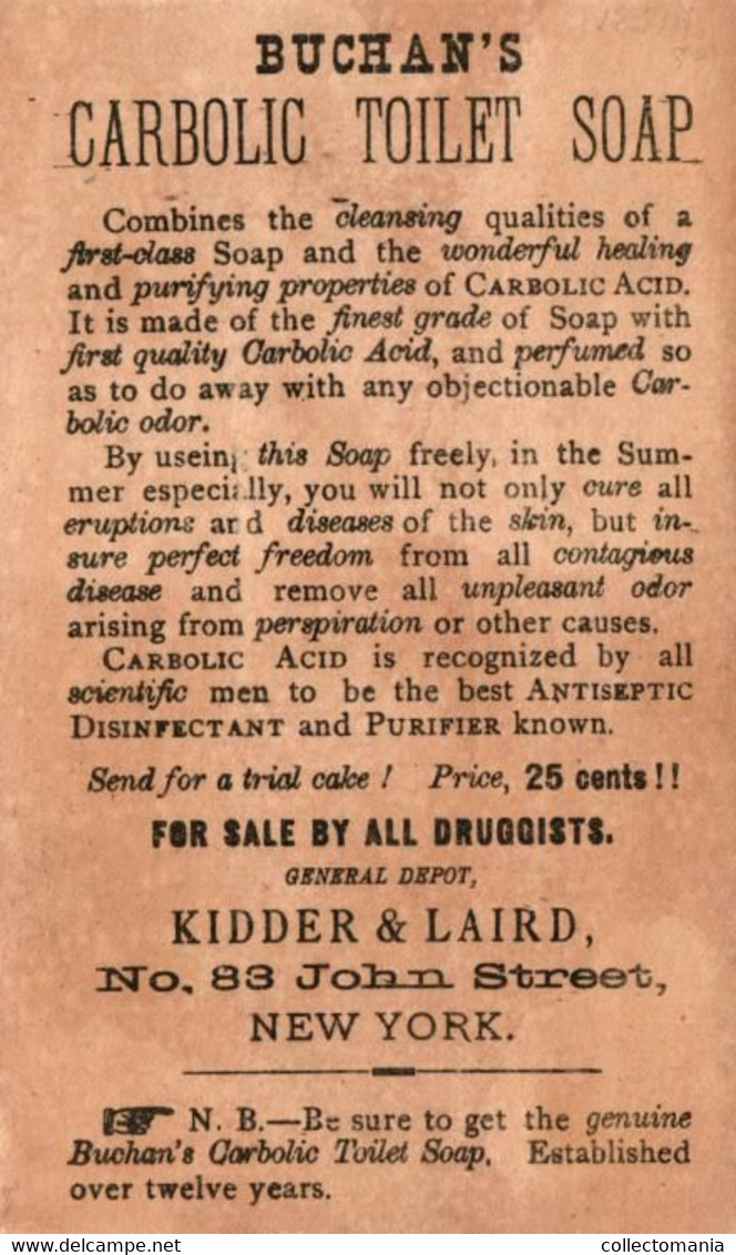 2 Cards Buchan's Carbolic Toilet Soap Disinfecting Soap  Kidder & Laird New York - Altri & Non Classificati