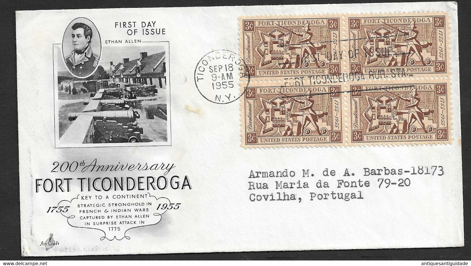 1955 - FDC Covilhã, Portugal To  Lake Forest, Illinois, U.S.A. - 200th Anniversary : Fort Ticonderoga - 1951-1960