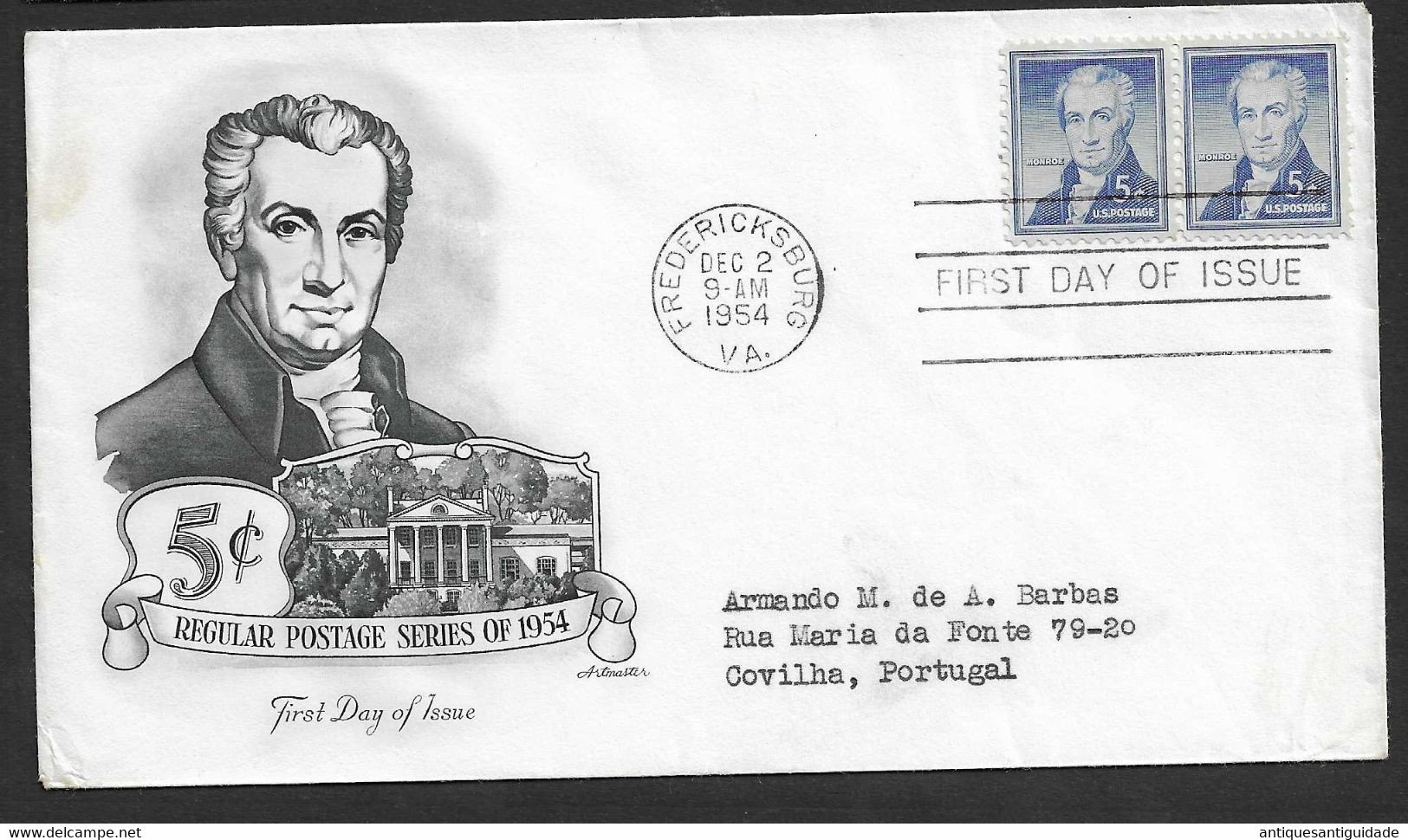 1954 - FDC - Covilhã, Portugal To  Chicago, Illinois, U.S.A. - 5c  -  Regular Postage Series Of 1954 - 1951-1960