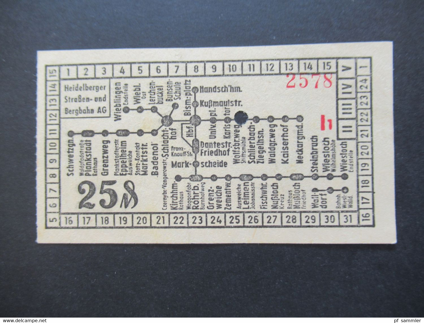 Ticket etliche Fahrscheine 1930 - 50er Jahre Heidelberger Straßen und Bergbahn AG Konvolut