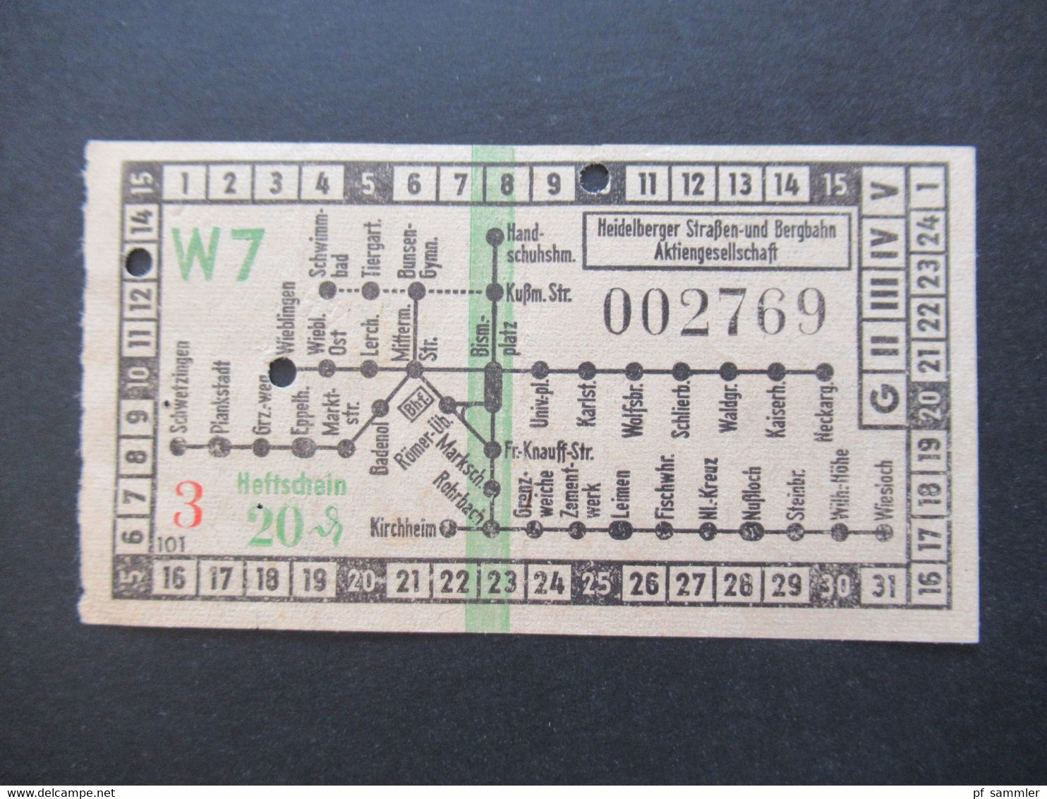 Ticket etliche Fahrscheine 1930 - 50er Jahre Heidelberger Straßen und Bergbahn AG Konvolut