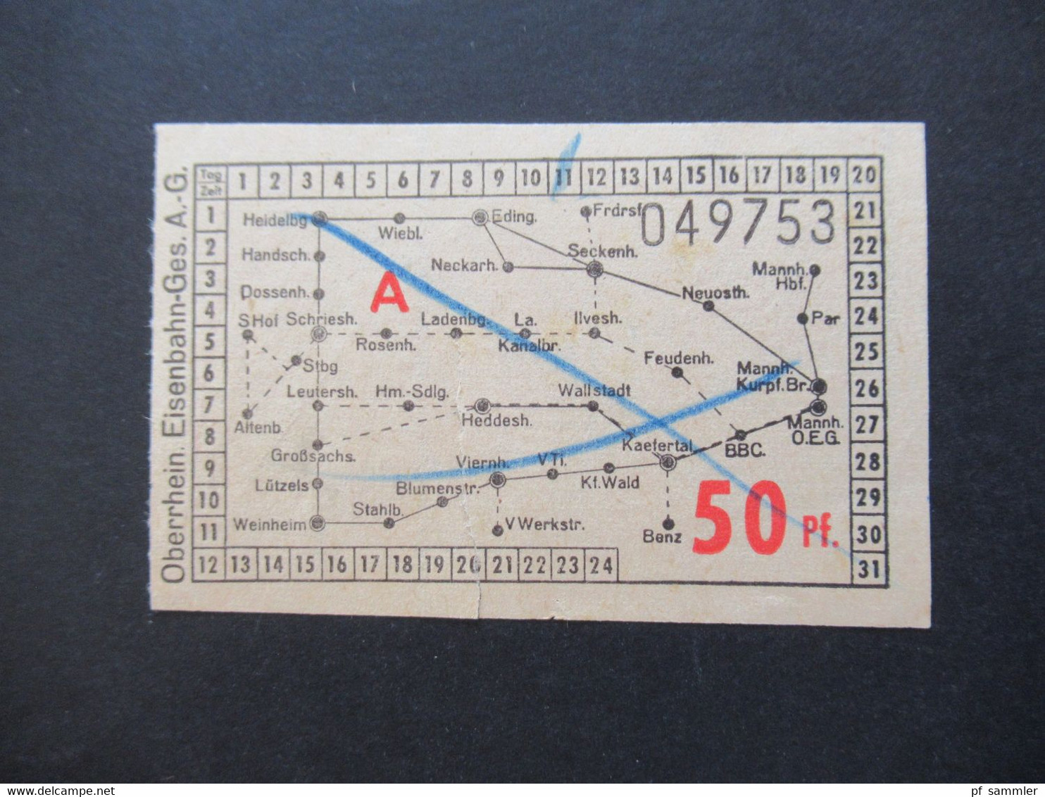 Ticket etliche Fahrscheine 1930 - 50er Jahre Heidelberger Straßen und Bergbahn AG Konvolut