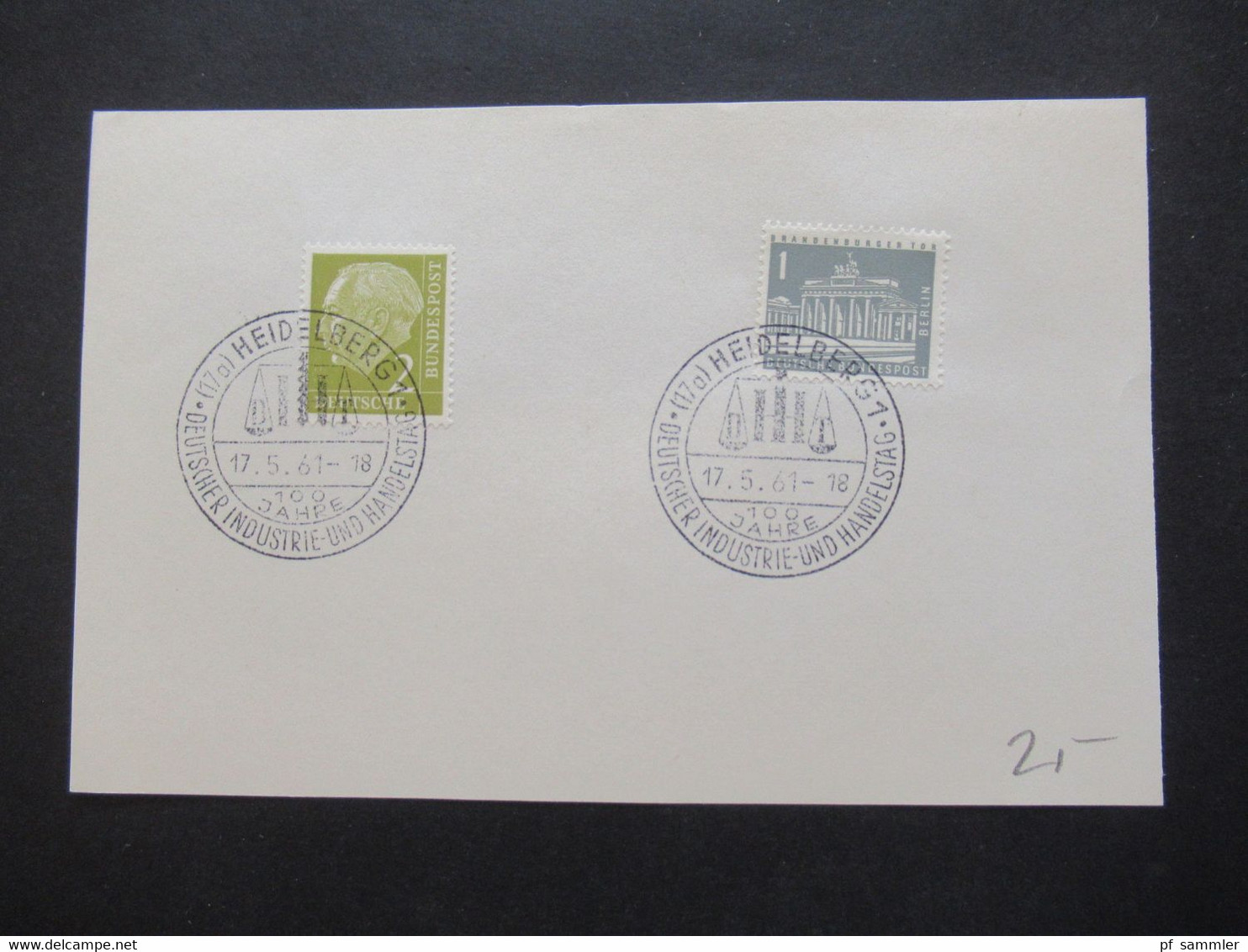 BRD ab Posthorn Nr. 123 Jahre 1954 - 61 Briefstücke / Blankozettel mit Sonderstempel Heidelberg verschiedene SST