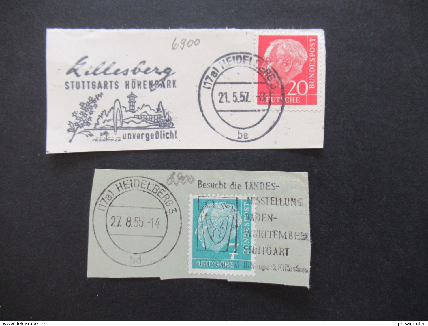 BRD ab Posthorn Nr. 123 Jahre 1954 - 61 Briefstücke / Blankozettel mit Sonderstempel Heidelberg verschiedene SST