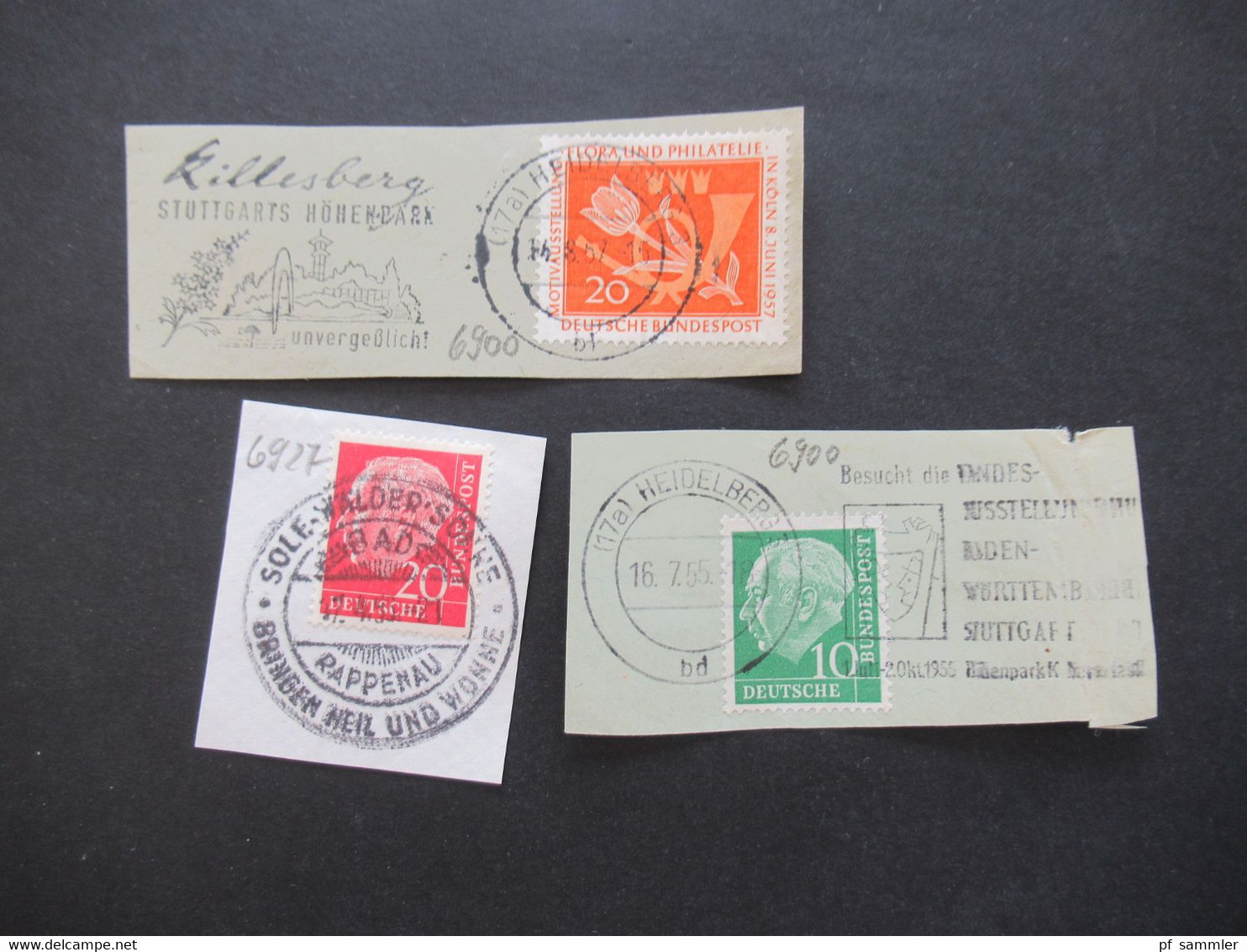 BRD ab Posthorn Nr. 123 Jahre 1954 - 61 Briefstücke / Blankozettel mit Sonderstempel Heidelberg verschiedene SST