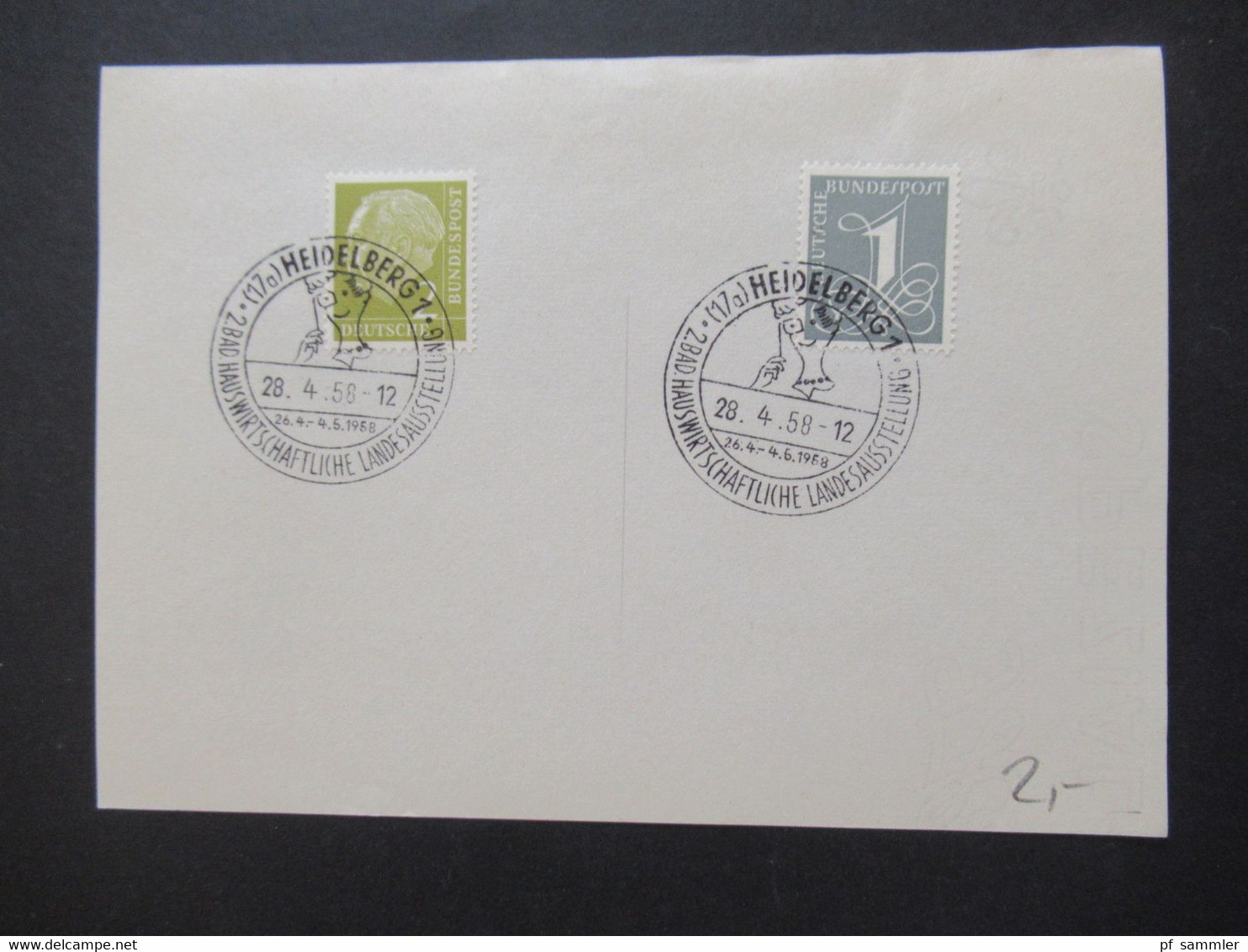 BRD ab Posthorn Nr. 123 Jahre 1954 - 61 Briefstücke / Blankozettel mit Sonderstempel Heidelberg verschiedene SST