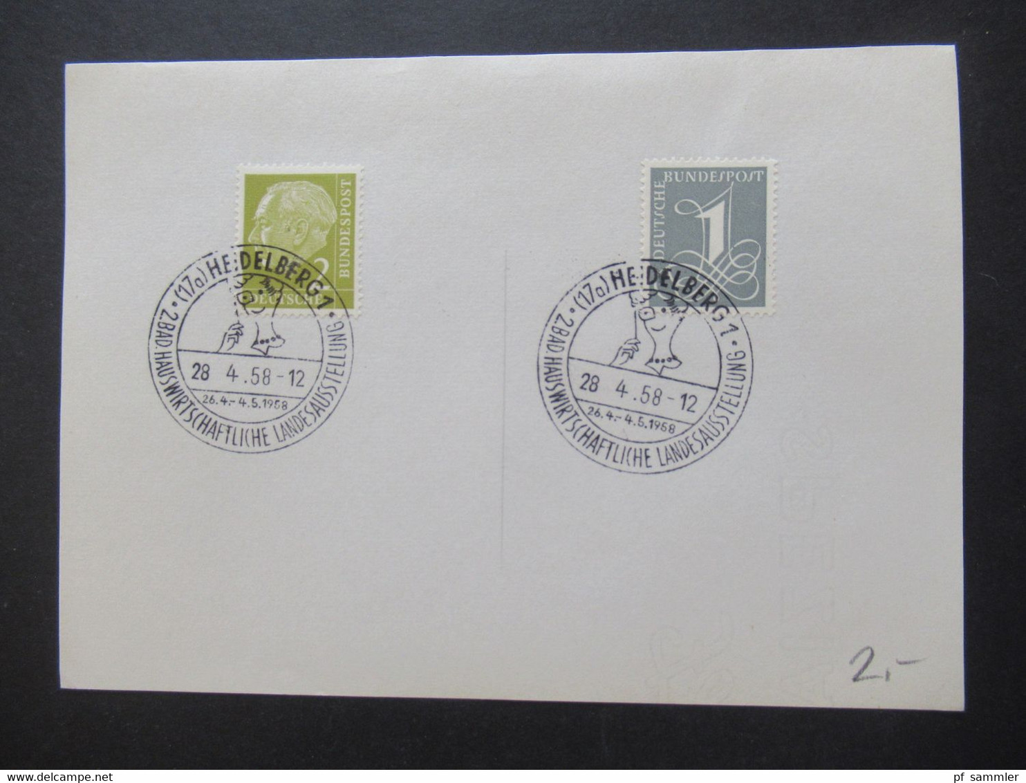 BRD ab Posthorn Nr. 123 Jahre 1954 - 61 Briefstücke / Blankozettel mit Sonderstempel Heidelberg verschiedene SST
