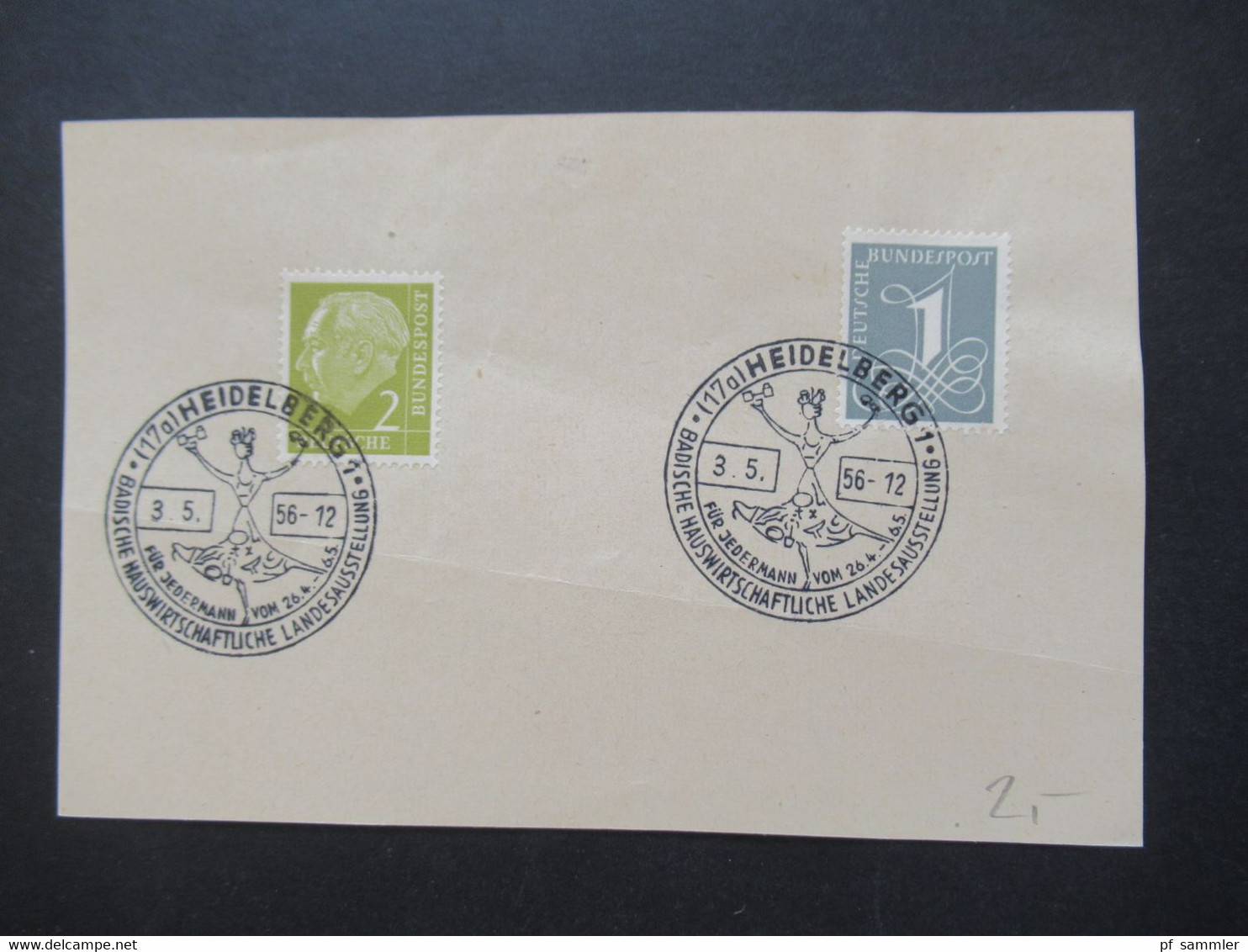 BRD ab Posthorn Nr. 123 Jahre 1954 - 61 Briefstücke / Blankozettel mit Sonderstempel Heidelberg verschiedene SST