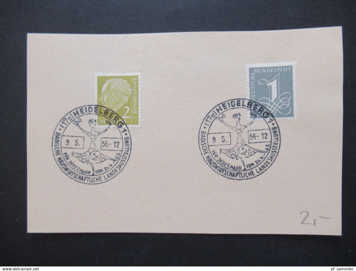 BRD ab Posthorn Nr. 123 Jahre 1954 - 61 Briefstücke / Blankozettel mit Sonderstempel Heidelberg verschiedene SST