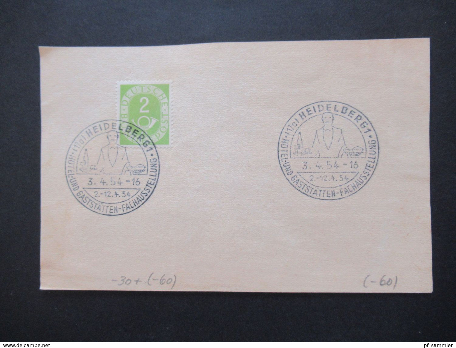 BRD ab Posthorn Nr. 123 Jahre 1954 - 61 Briefstücke / Blankozettel mit Sonderstempel Heidelberg verschiedene SST