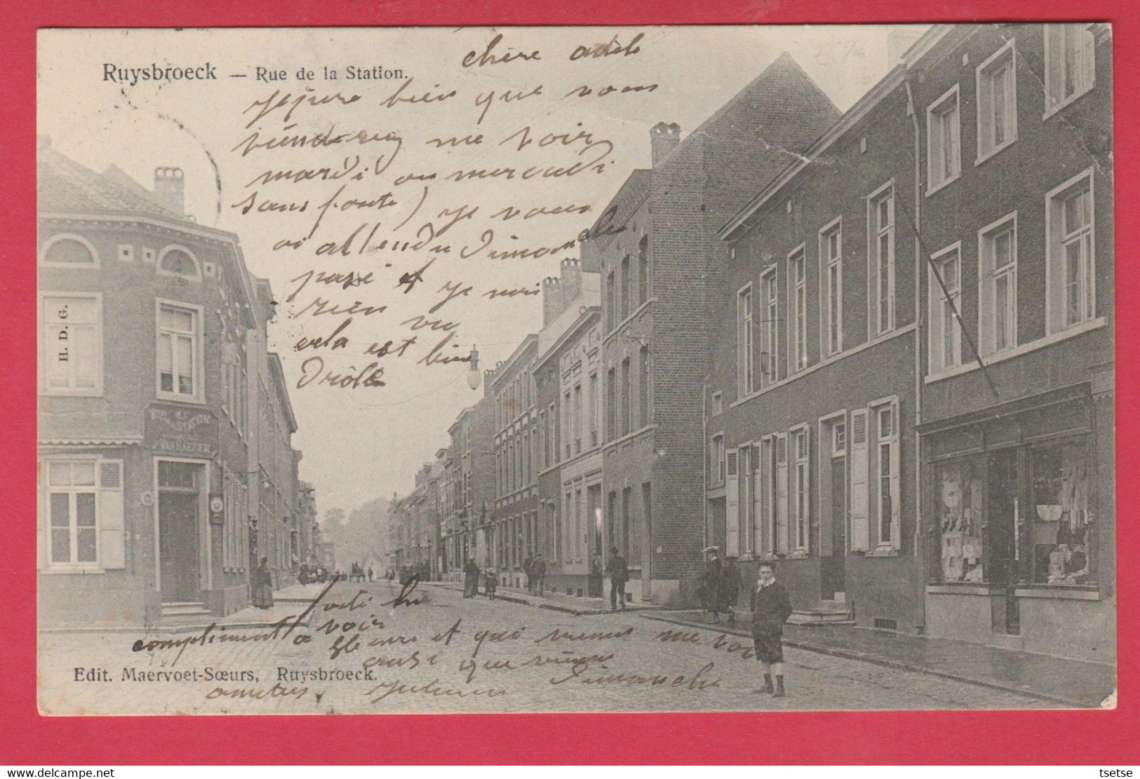 Ruisbroek / Ruysbroeck  - Rue De La Station ... Geanimeerd -1908 ( Verso Zien ) - Sint-Pieters-Leeuw